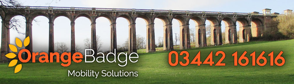 Picture of Haywards Heath Ouse Valley Viaduct with Orange Badge Mobility logo and 03442 161616 number