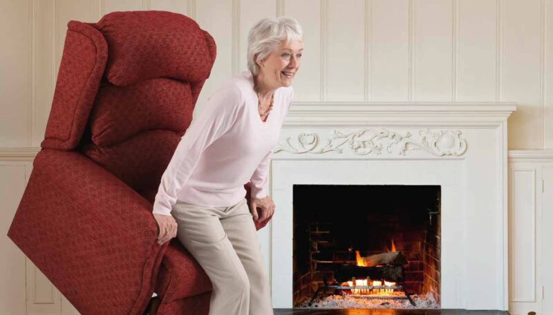 Elderly Woman disembarking from rider recliner